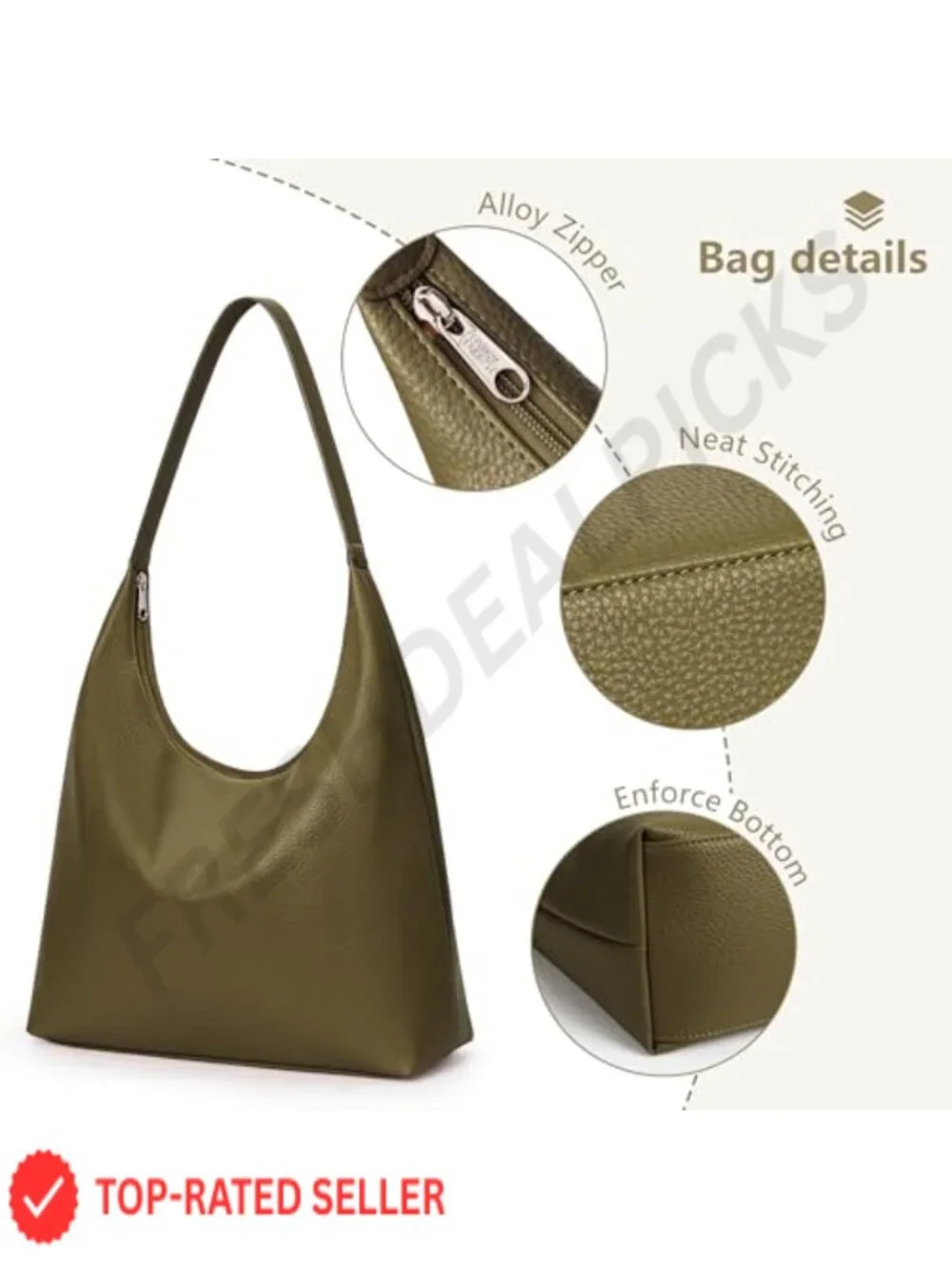 Large Slouchy Vegan Leather Hobo Tote Bag with Zipper Pockets